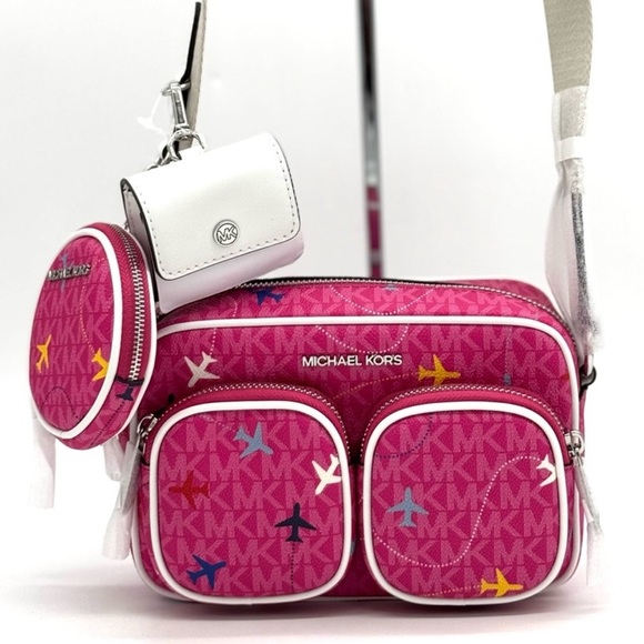 Michael Kors Jet Set Signature Logo Crossbody Bag w Case for Apple AirPods Pro - Picture 1 of 12